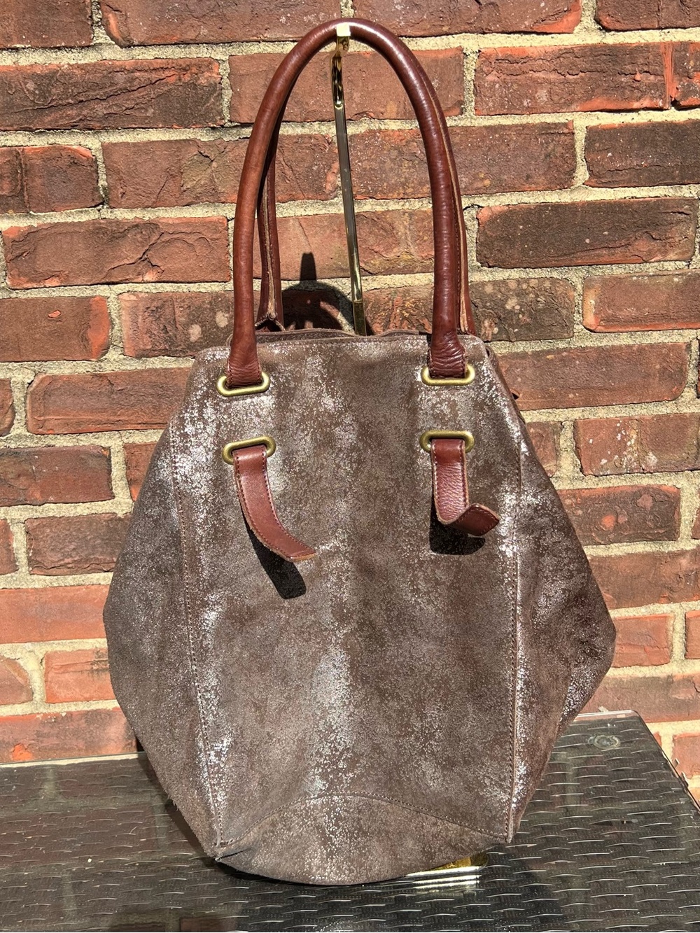 HOLDING HORSES Anthropologie Shimmer Metallic Leather Hobo Bag Boho Slouchy
